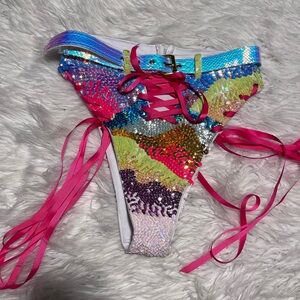 Kid Cassidy sequin rave shorts jackalope land Multicolor Sequin Bikini Bottom